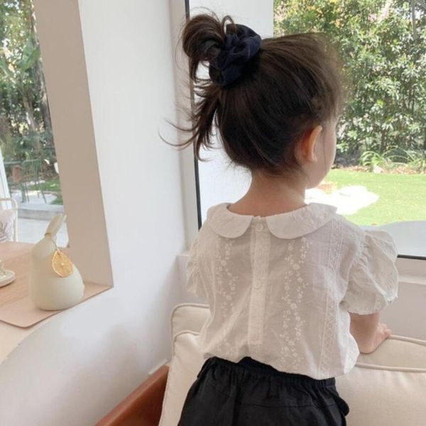 

летние девушки белая блузка с коротким рукавом питер пэн воротник малыш baby girl рубашки детская рубашка девушка топы блузки детская одежда, White;black