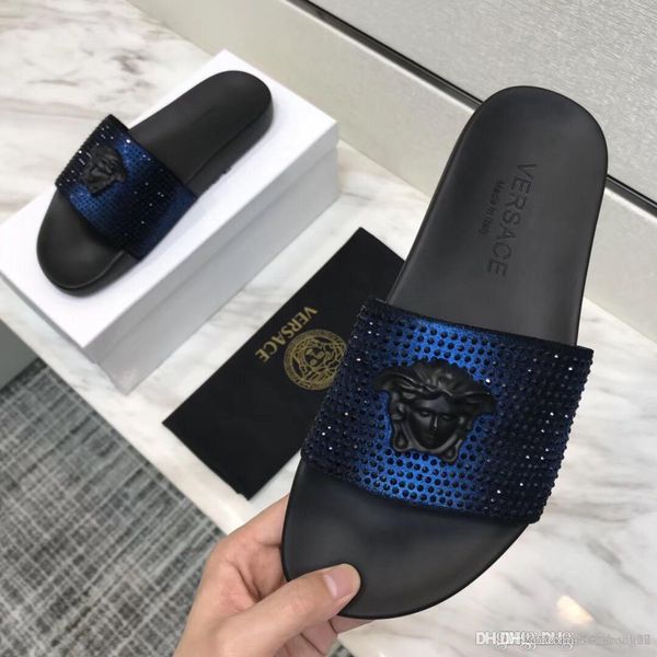 

diamond head style real leather slides for men fashion sandals causal summer flip flops slippers shoes for man with box 38-45, Black