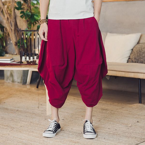 

summer chinese style casual pants men's trend big pants versatile men's men clothes mens fashions men aesthetic, Black