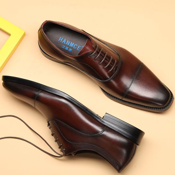 

2019 summer new business casual men's shoes leather three joint men's shoes, Black