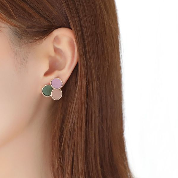 

925 silver retro geometry ear stud south korea new style versitile fashion joint contrast color earrings girl's simple ear stud