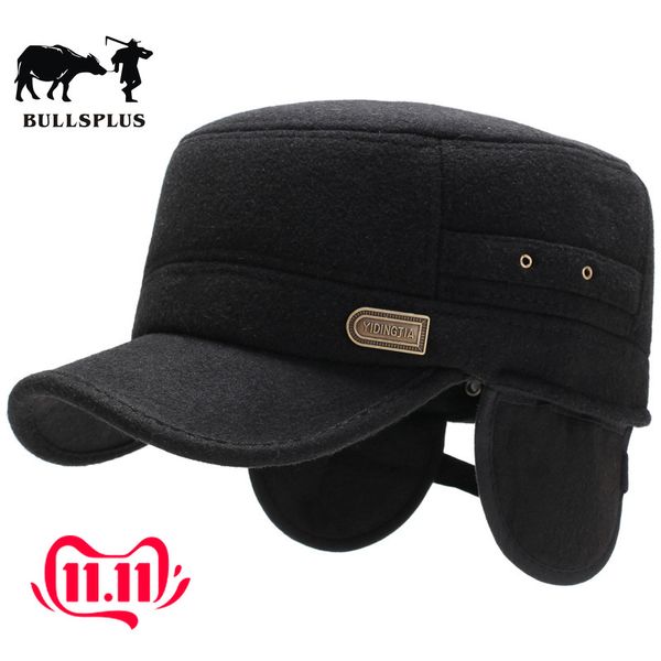 

new middle-aged and old men's flat hat winter thickened warm ear protection and casual wool casual duck tongue hat dad, Black;white