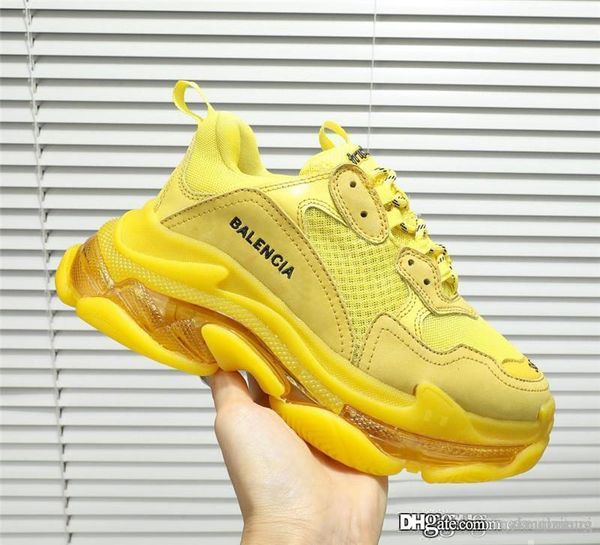

no.1balenciag triple s clear sole yellow casual sneakers shoes with original box, Blue;gray