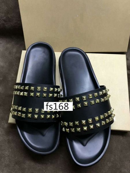 

donna studded willow nail slippers designer luxury red bottoms shoes men rivet spikes flat slipperswith boxs, Black