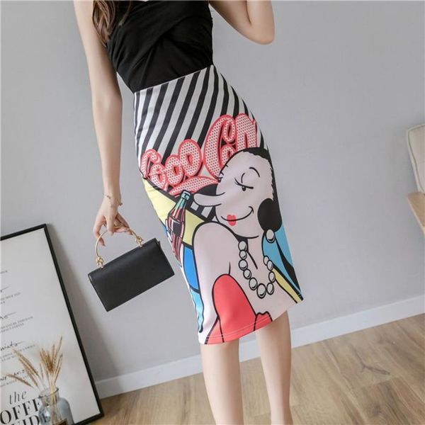 

cola девушки мультфильм pattern printing сумка hip юбка 2020 летняя сумка hip юбка с vents one-step юбки высокой талией, Black
