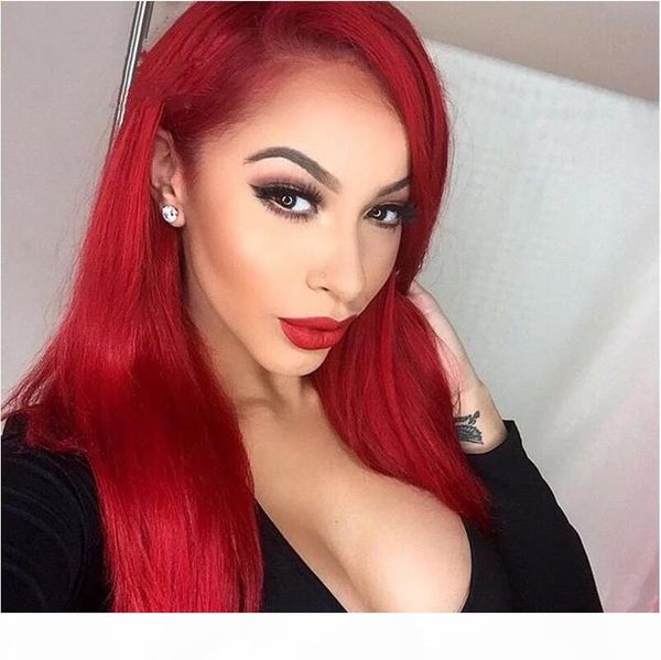 

paff straight red full lace human hair wig brazilian remy hair lace front wig for women pre plucked baby hair, Black;brown