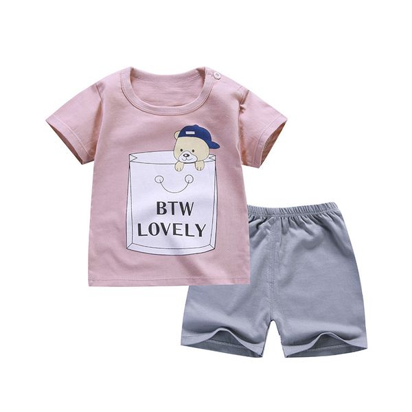 

2020 new summer boy children's clothes set 100% cotton short sleeve baby girls clothes body suit cartoon kids boy clothes set t200526, White