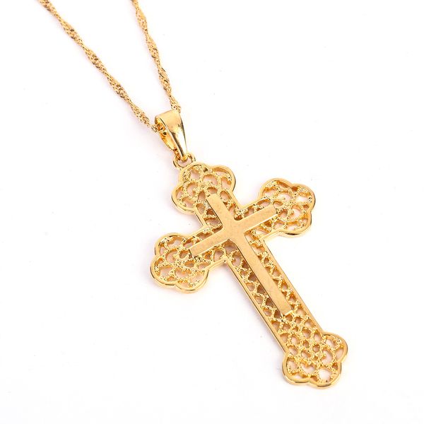 

new god saint jesus hollow cross pendant chain jewelry gift 24k gold color jesus pendant necklace, Silver