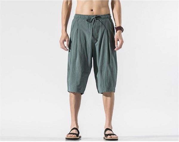 

elastic waist pants mens pocket patchwork pants fashion knee length pants mens straight mid waist pure color, Black