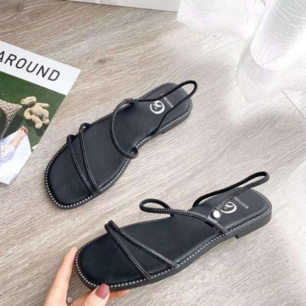 

new open toe sandals fashion flat shoes sandals women 2020 women summer shoes size 35-40, Black