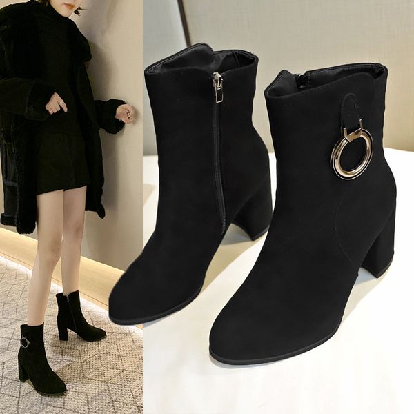 

lady boots booties woman 2019 high heels boots-women women's rubber shoes rain winter footwear zipper ladies stiletto autumn, Black