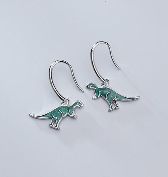 

real. 1pair 925 sterling silver jewelry green dinosaur animal dangle hook earrings gtle2789, Golden;silver