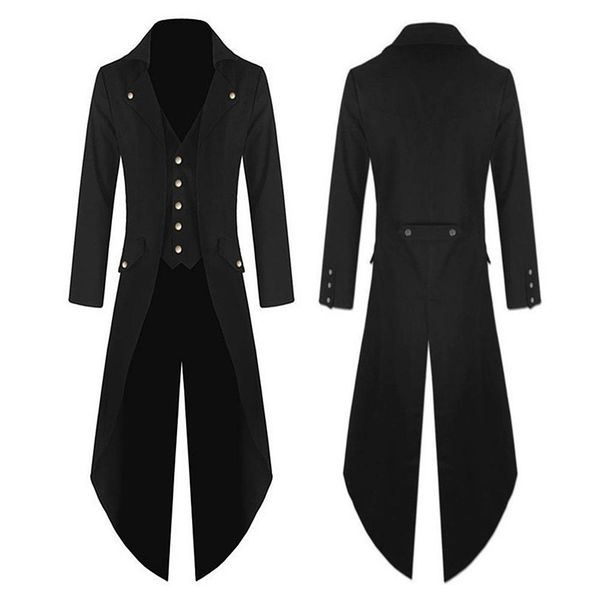 

men trench coat lightweight tuxedo dress designer fashion long coat punk style single-breasted windproof slim trench tail, Tan;black