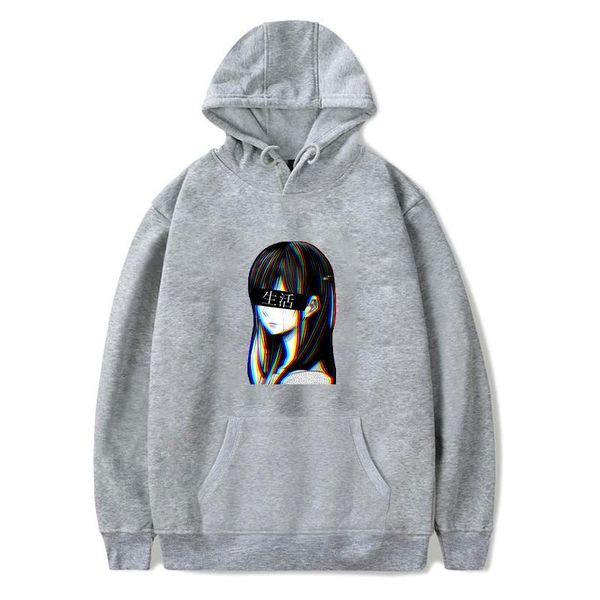 

sad japanese anime aesthetic hoodie for men printed pullovers hoodies sweatshirts women men hooded matching couples hoodies, Black