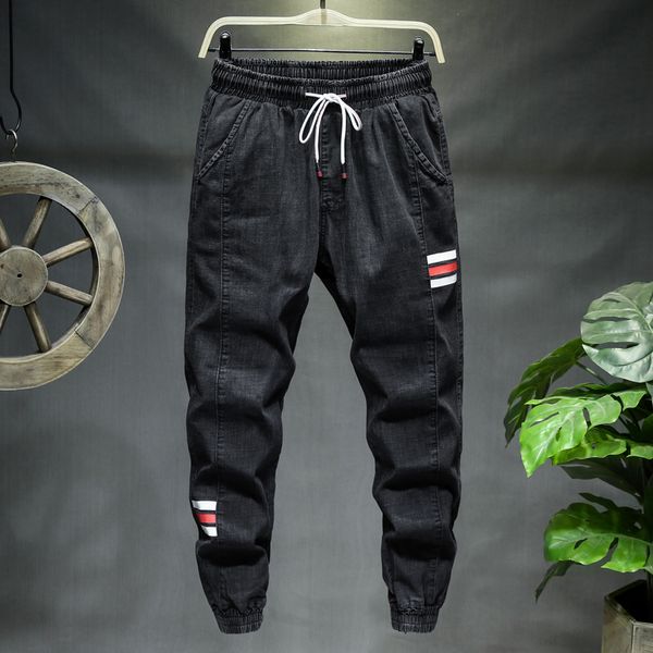 

men's jeans 10xl 9xl 8xl large size ankle pants blue black gray plus harem elastic stretch slim feet stripe trousers