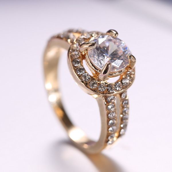

women gold ring for bride wedding crystal ring engagement ring girl, Golden;silver