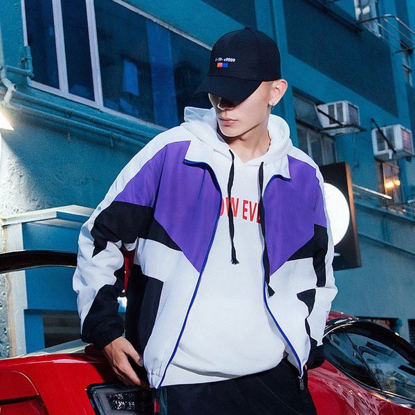 

дизайнеры мужские женские ветровки хип-хоп белый синий фиолетовый контрастного цвета зимнее ветер пальто молния куртка мода топы высокого ка, Black;brown