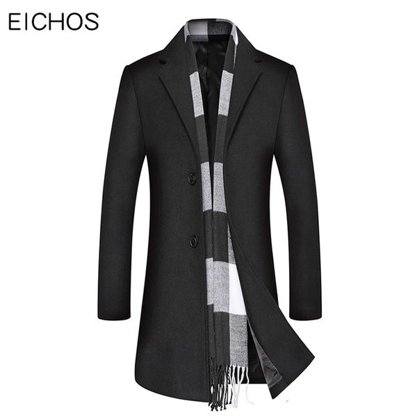 

new men's wool coat high-quality business leisure two button long jacket men slim fit pea coat woolen overcoat plus size 3xl, Black