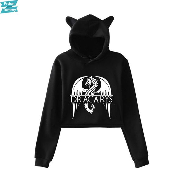 

2019 dracarys new cat cropped hoodies women fashion long sleeve hooded pullover crop casual streetwear hooded, Black