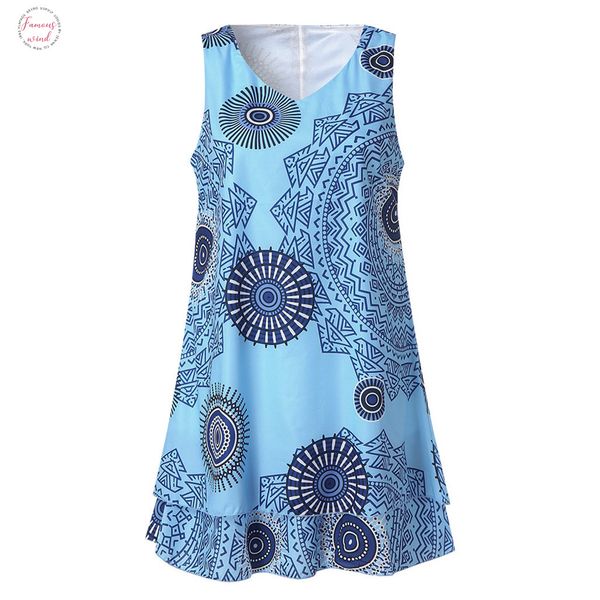 

summer dress women plus size casual v neck polyester loose womens plus size print midi loose shift sleeveless tank vest sun n05, Black;gray