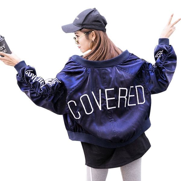 

2019 women spring autumn new baseball jacket letter embroidery zippers outerwear female loose student basic coats qt06, Black;brown