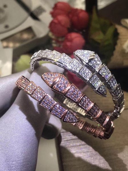 Marca high-end serpente em forma de nova multi-seção casal cheio de diamantes pulseira elástica moda ao vivo casal pulseira para a jóia da noiva