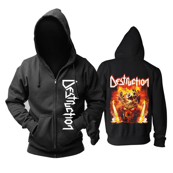 

13 designs zipper sweatshirt skull destruction rock black nice soft warm hoodies punk heavy thrash metal sudadera fleece