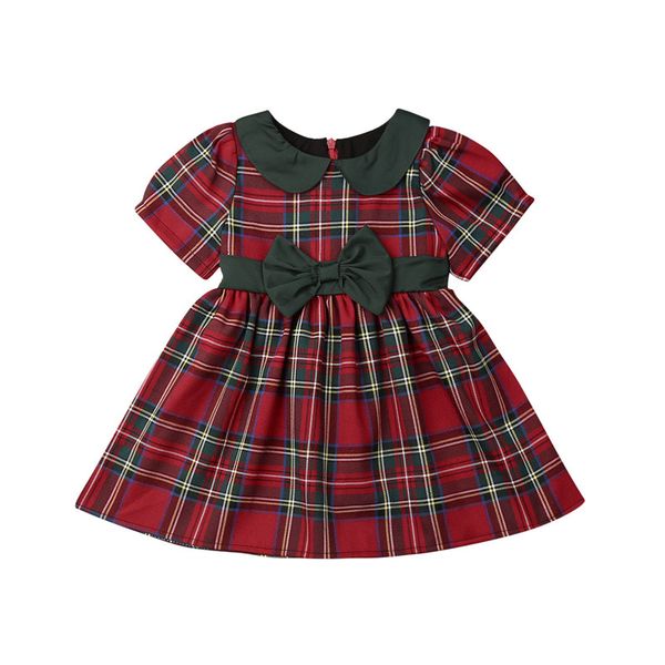 

2019 newborn toddler kid baby girl christmas princess cotton red plaid dress party xmas dress, Red;yellow