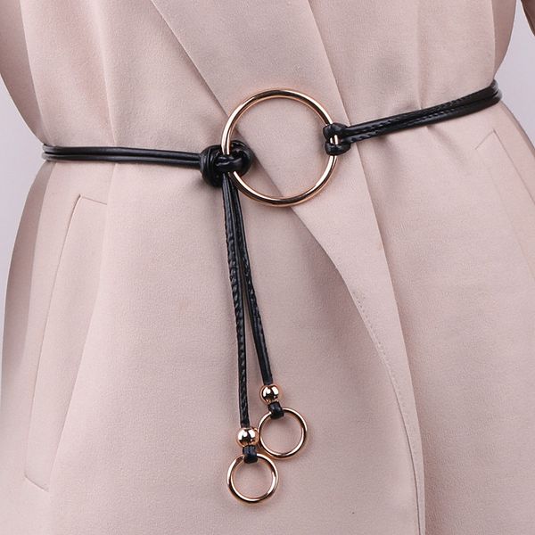 

2019 new casual thin black pu leather belts women female for dress round metal buckle strap waist belts jeans cinturon mujer, Black;brown
