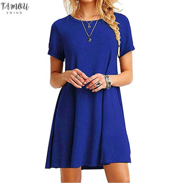

women summer casual loose boho cute solid dress cocktail party beach dresses sundress blue pink white dress, Black;gray