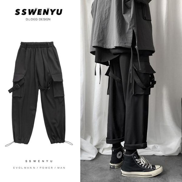 

Januarysnow Hong Kong Chic Korean Style Overalls Men's Spring and Summer Loose Legged Capris Youth Straight Square Dance