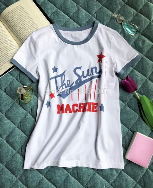 

elfstyle cotton 100% letter contrast printing t-shirt - elfstyle 2020ss women round neck short sleeve letter printed tees top, White