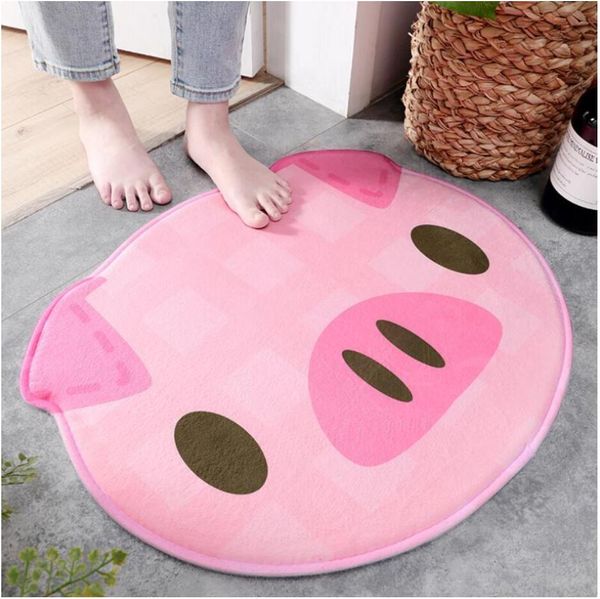 Pig Floor Mat Animal Head Printed Suede Absorbent Shower Bath Mat