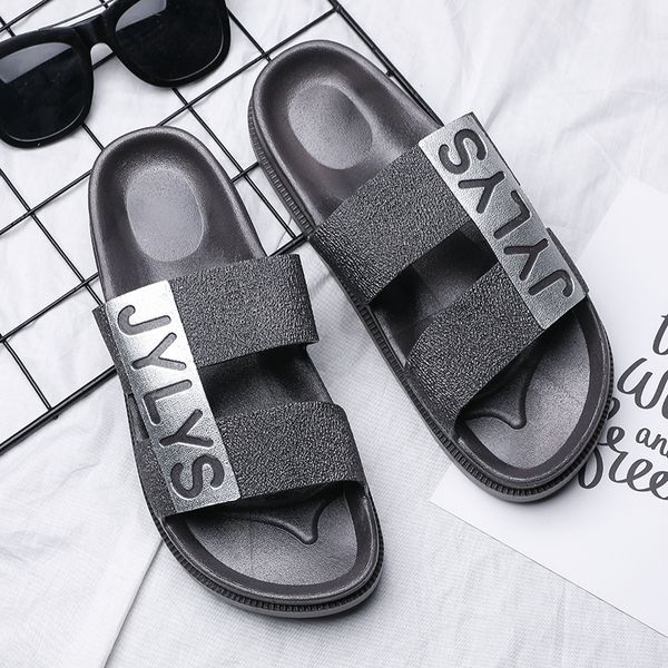 

mens slippers leather indoor casual 2020 new summer beach sandals l bathroom shower fashion 39 vietnam shoes, Black