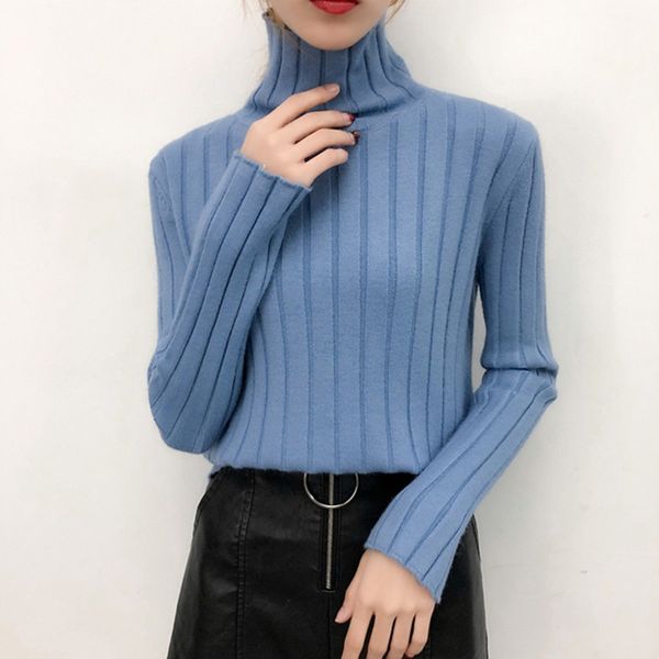

autumn winter women sweaters fashion turtleneck solid color high collar knitting long sleeve casual sweater pullovers, White;black