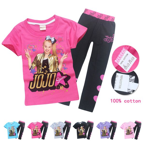 

jojo siwa clothes 6 colors 4-12t girls 100% cotton clothing sets t-shirt+ pants 2 pieces/sets kids designer clothes girls ss318, White