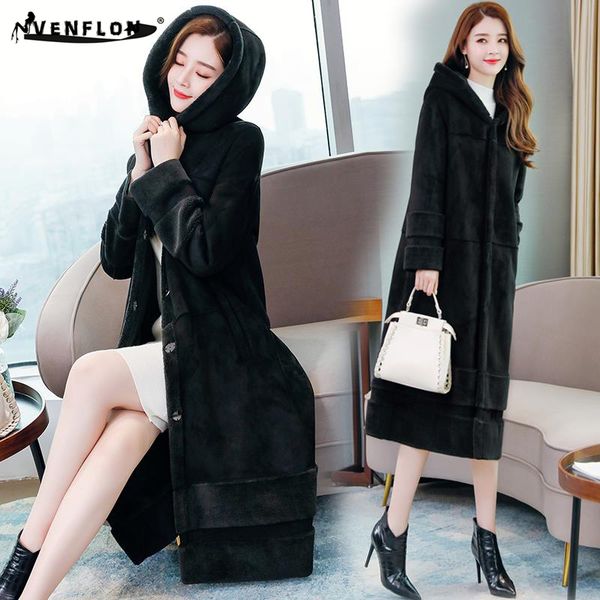 

venflon winter overcoat women 2019 fashion casual korean pocket coat women hooded collar loose long overcoat elegant, Black