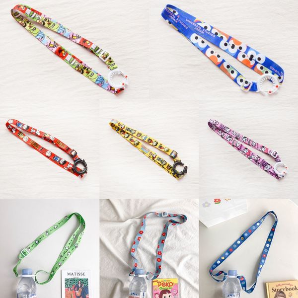 

wa28w japanese and korean sesame street beverage bottle mineral cup mineral rope portable belt water cup bottle buckle lanyard water belt bu, Black;white