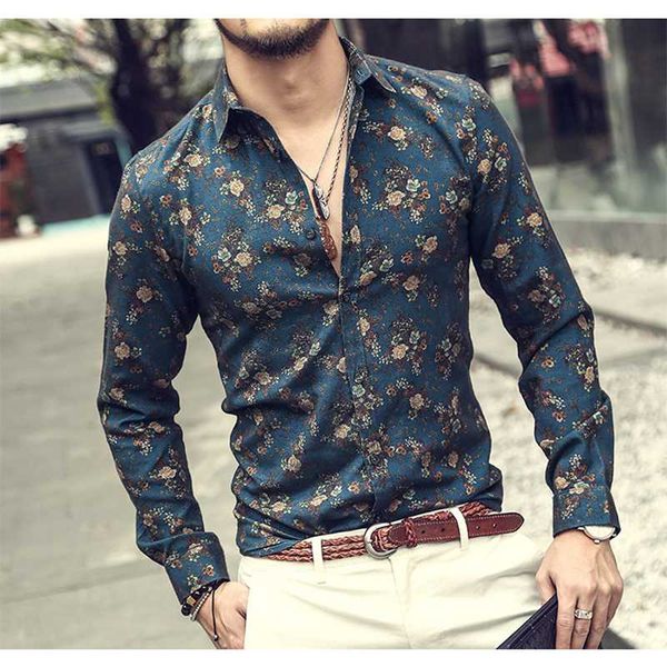 

brand men shirt 2020 ins fashion flower 3d printed long sleeve casual shirts camisa male slim fit vintage hawaiian shirt, White;black