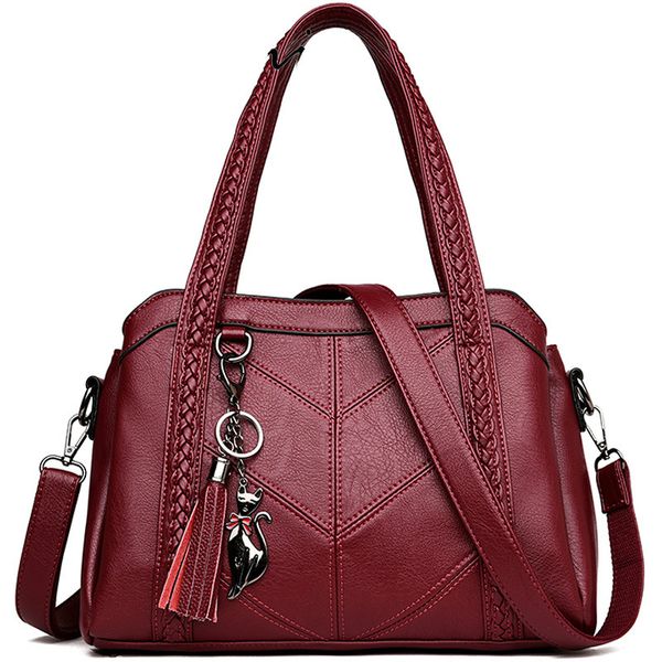 

alcevr fashion high capacity women shoulder bags red pu leather tassel handbags purse sac main crossbody bags