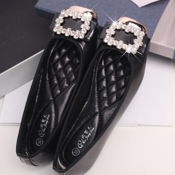 

2019 women's shoes in spring and autumn with new style flat bottom square head water drill@2104, Black