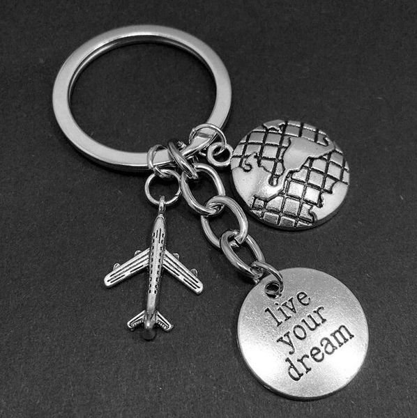 Tibetan prata viva o seu sonho piloto dream keychain passaporte passaporte de viagem encanto pingente chaveiro anel diy fit keychain 141