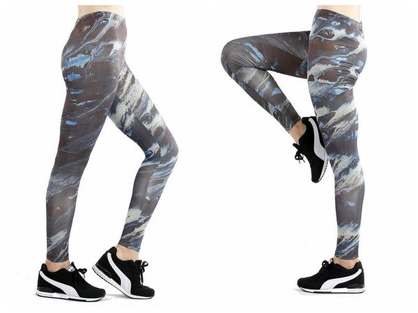 

женские брюки йога брюки брюки колготки женские высокая талия океан танец активные леггинсы печать градиент тощий силм движения фитнес, Black;white
