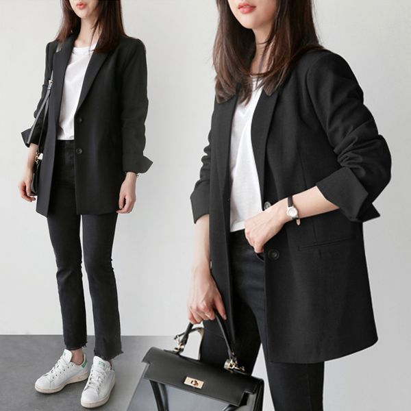 

women blazer plus size runway jacket casual pockets cotton coat black slim business blazers for women formal s0265, White;black