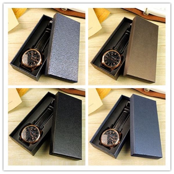 

wholesale new brand big blue jewelry brown classic elegant leather strap luxury watch box matrix boxes packaging, Black;blue