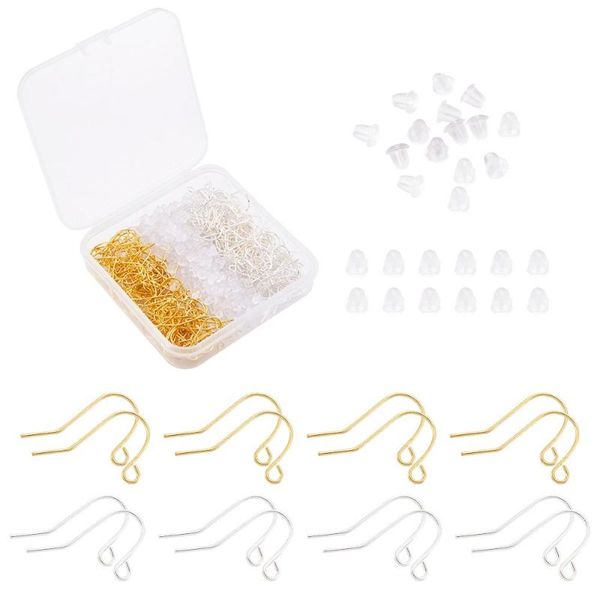 

400pcs/box iron earring hooks with plastic earrings ear nuts backs for jewelry earring making, Blue;slivery