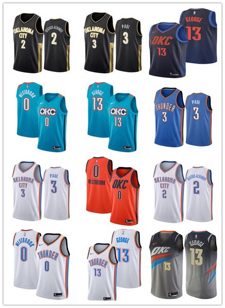 

new season thunder mens oklahoma 0 russell paul westbrook george city okc 3 paul 2019-20 nba edition basketball city jerseys, Black