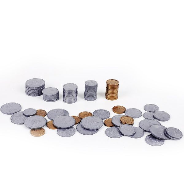 Prop Money Coin Kit Monete finte Giocattoli didattici Gioca che sembra reale, finta di plastica realistica per far imparare ai bambini