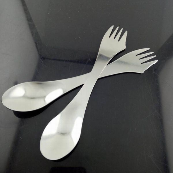 Новые прибытия 500pcs вилка ложка Spork 3 в 1 столовые приборы из нержавеющей стали столовые приборы посуда комбинированные кухни на открытом воздухе пикник совок / нож / вилка