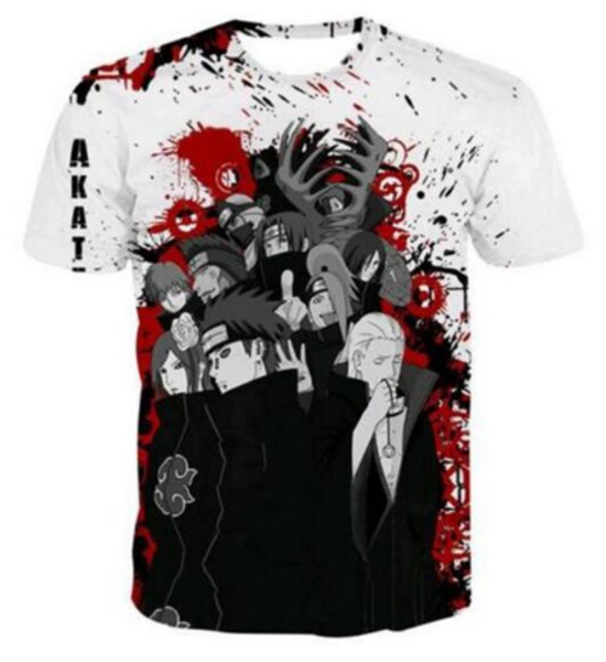 

fashion anime naruto akatsuki t-shirt 3d print men/womens summer round collar short sleeve casual hip hop k1017, White;black